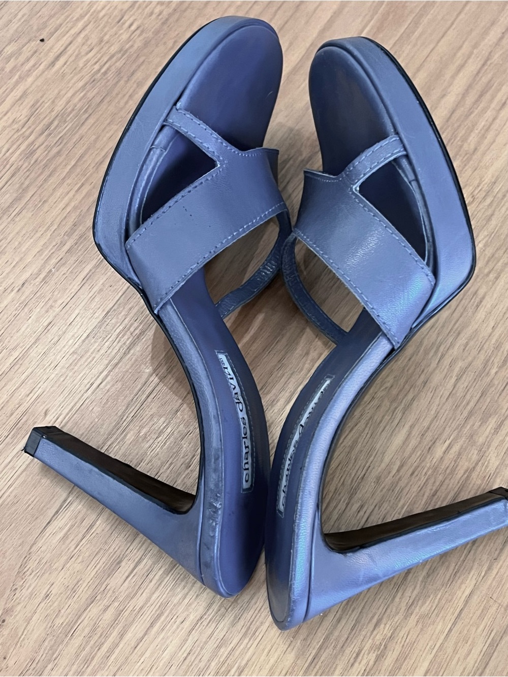 Vintage Charles David Blue Leather Slide Heels Made in Spain Y2K 90s